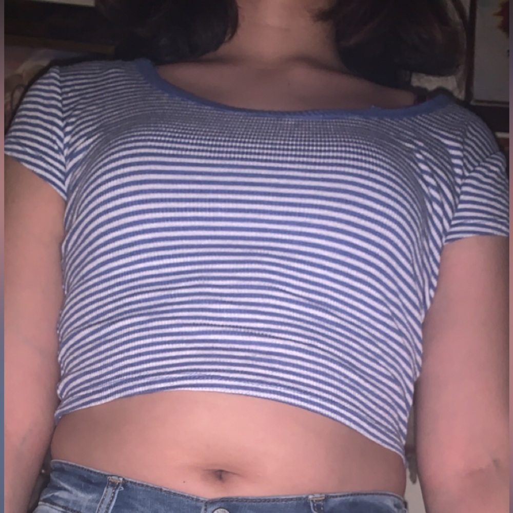 Baby blue and white stripes crop top